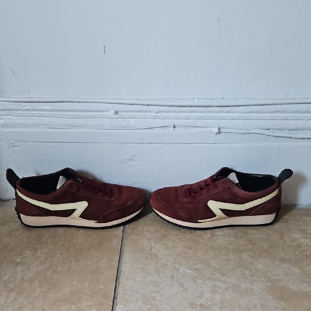 rag & bone Burgundy Suede Sneakers with Cream Accent